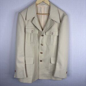 London Fog Beige Safari Jacket Mens 42 Military Utility Style Coat 70s Vintage